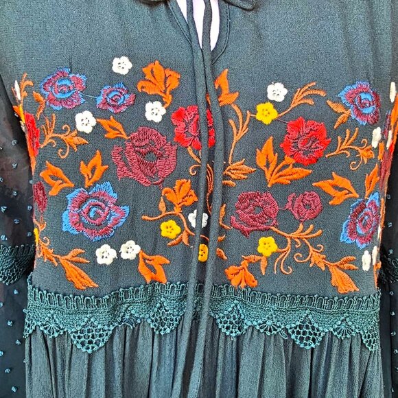 Altar'd State Brand Dress. Forest Green Floral Embroidered Swiss Dot. Size Small - Picture 8 of 12